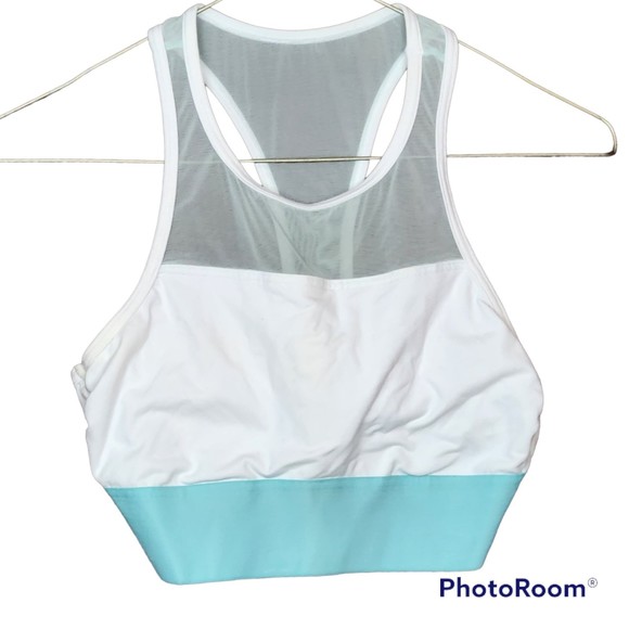 Aerie White & Turquoise Woman’s Racerback Unlined Sportsbra Size Small - Picture 1 of 7